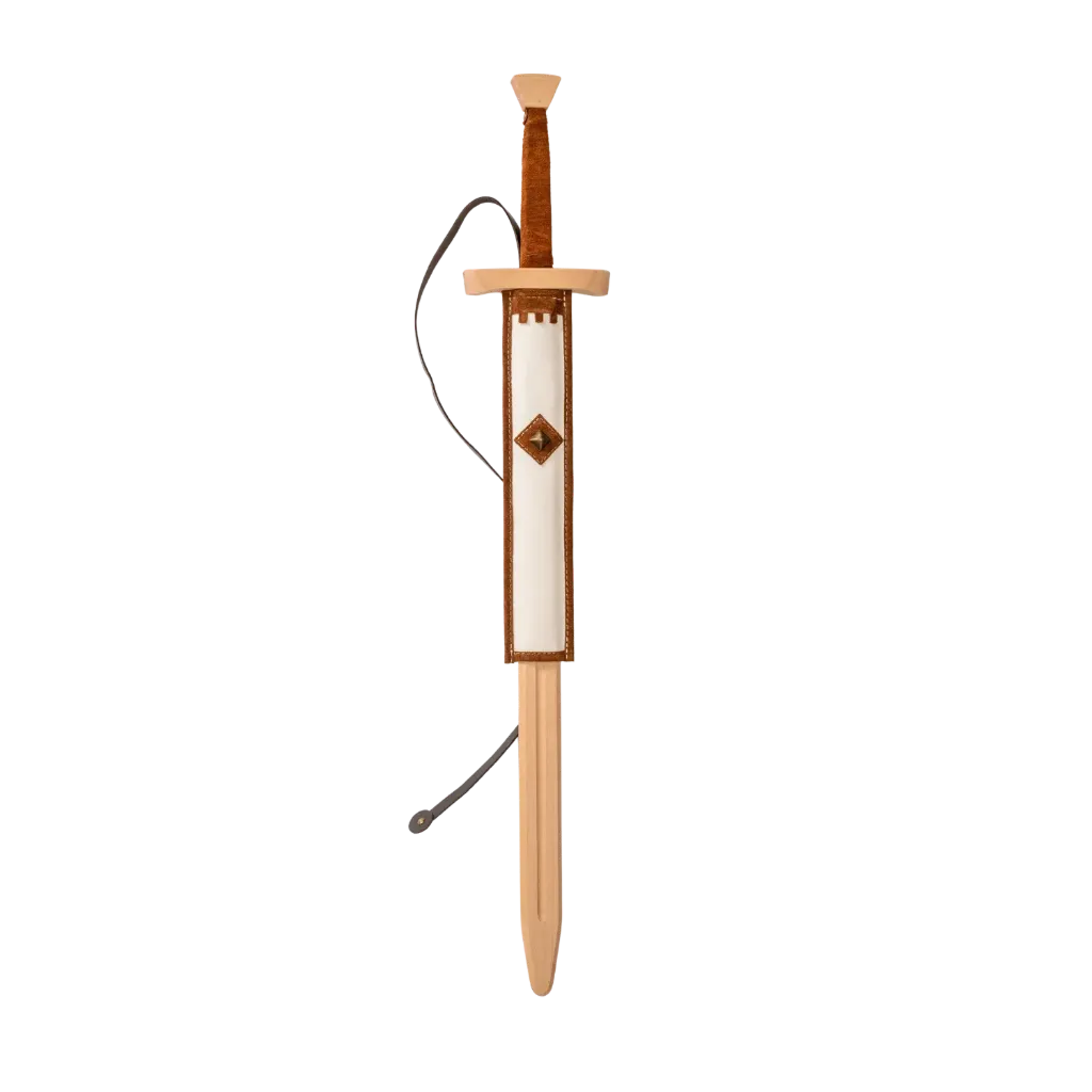 Doppelhänder-Schwertset, Leinen weiß, Leder rotbraun