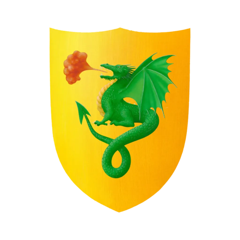 Schild klein, Drache grün auf gelb