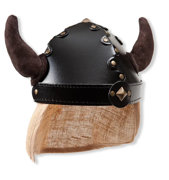 [K06] Helm, mit Nackenschutz Jute und 2 Lederhörnern hellbraun
