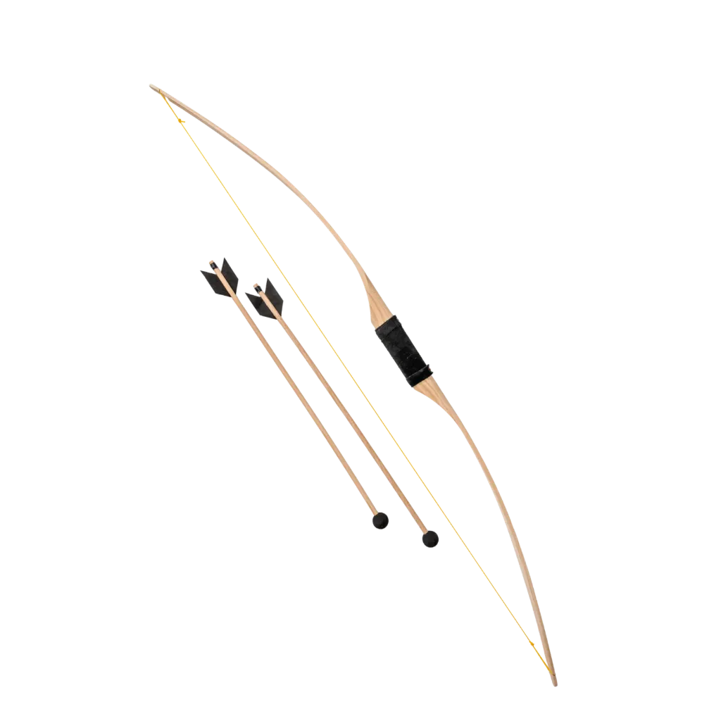 Bogen, groß, 119 cm, Ledergriff, mit 2 Pfeilen